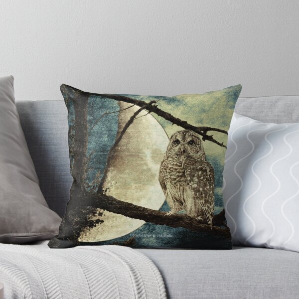 Item preview, Barred Owl Bird Night Moon Blue Tans Country Art A137 designed and sold by byNicol.