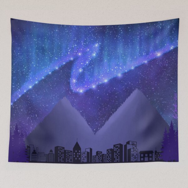 Item preview, Northern Lights over Mountain Town designed and sold by paintedkat.
