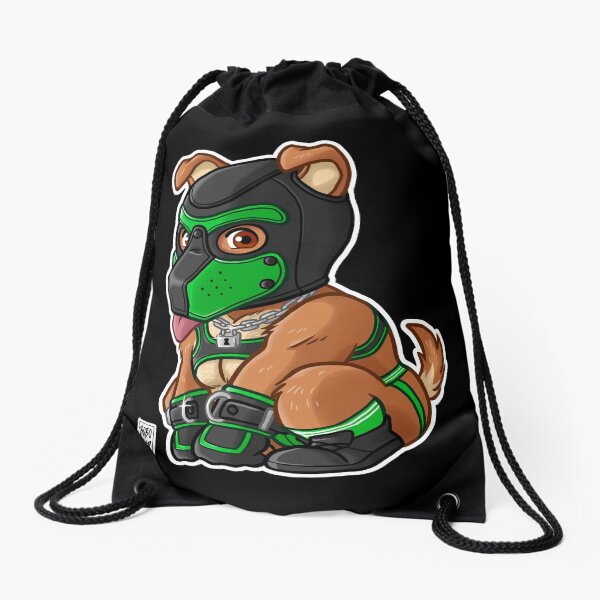 PLAYFUL PUPPY - GREEN MASK - BEARZOO SERIES Drawstring Bag