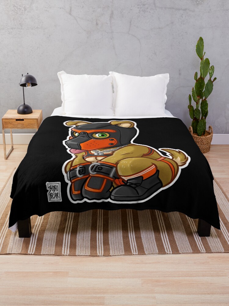Thumbnail 1 of 6, Throw Blanket, PLAYFUL PUPPY - ORANGE MASK - BEARZOO SERIES designed and sold by bobobear.