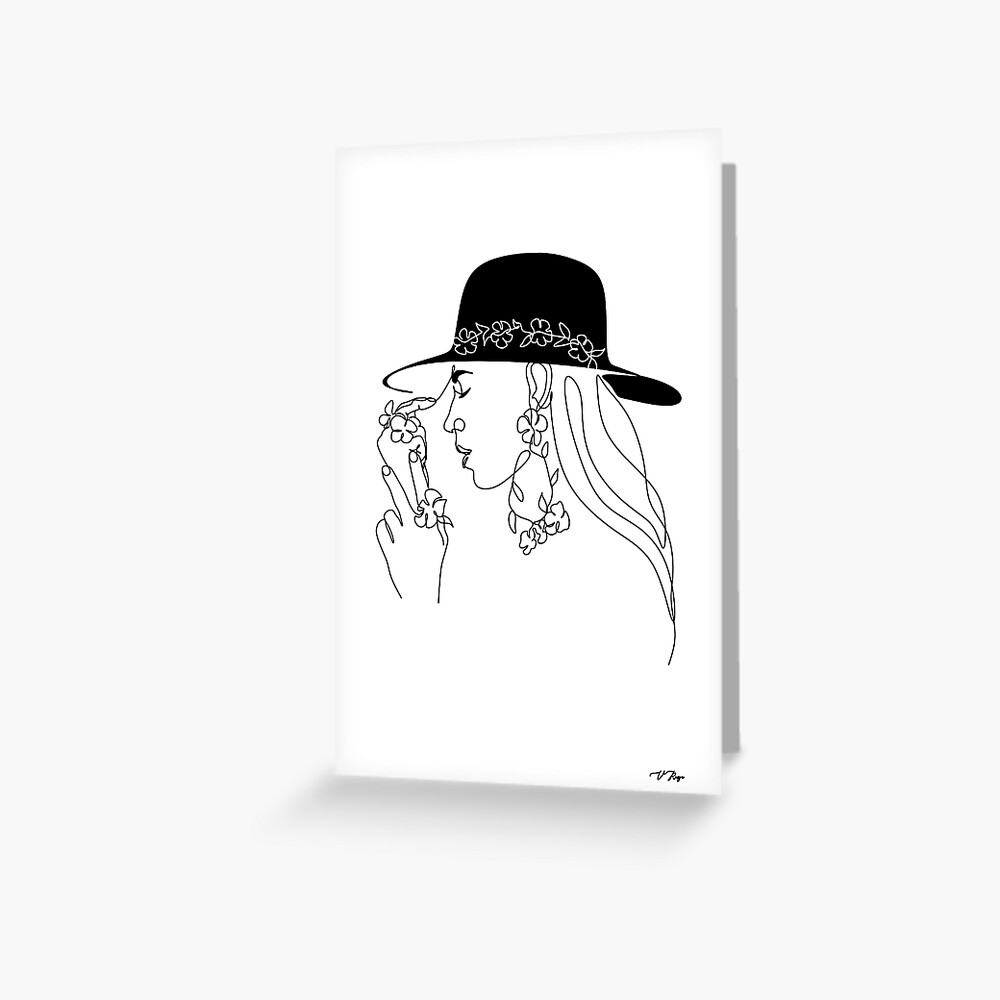 Impression Artistique Dessin Au Trait Fleur Femmes Au Chapeau Visage Abstrait Femme Par Onelineprint Redbubble