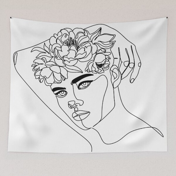 Item preview, Abstract face with flowers by one line drawing.  designed and sold by OneLinePrint.