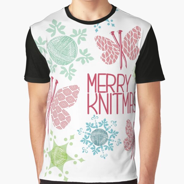 Merry Knitmas butterfly knitting needles yarn snowflakes Graphic T-Shirt