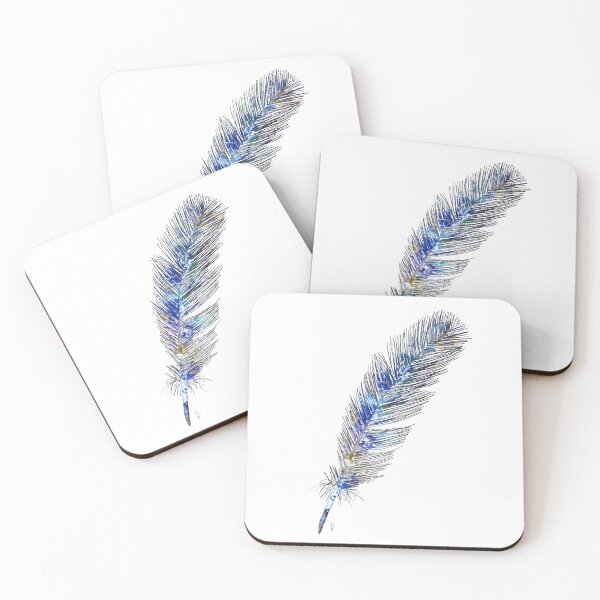 Item preview, Feather Blue White Gold Purple Hand Drawing designed and sold by pegdoesart.