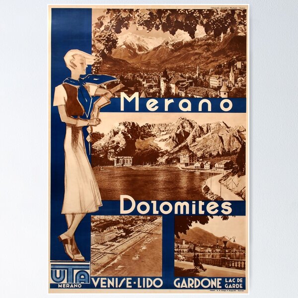 Artikelvorschau, Vintages Reiseplakat der Meraner Dolomiten entworfen und verkauft von stickart-marek.