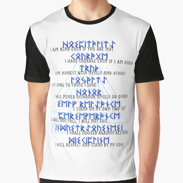 Norse Virtues - Blue on White Graphic T-Shirt
