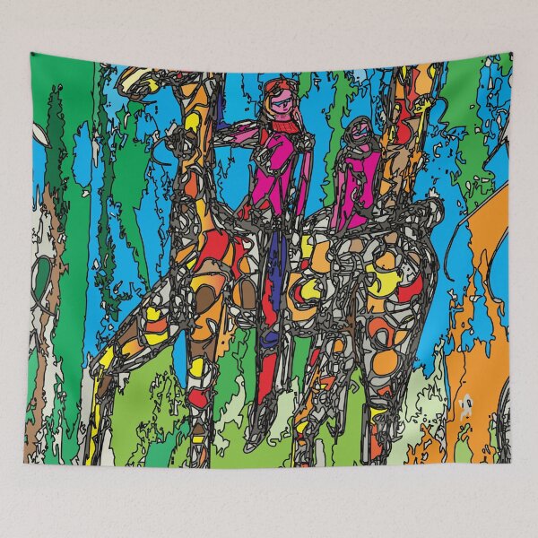 Item preview,  GiraffeBack Riding in the Enchanted Forest, TeresaTown at Redbubble 2020 designed and sold by Mark Stansberry.