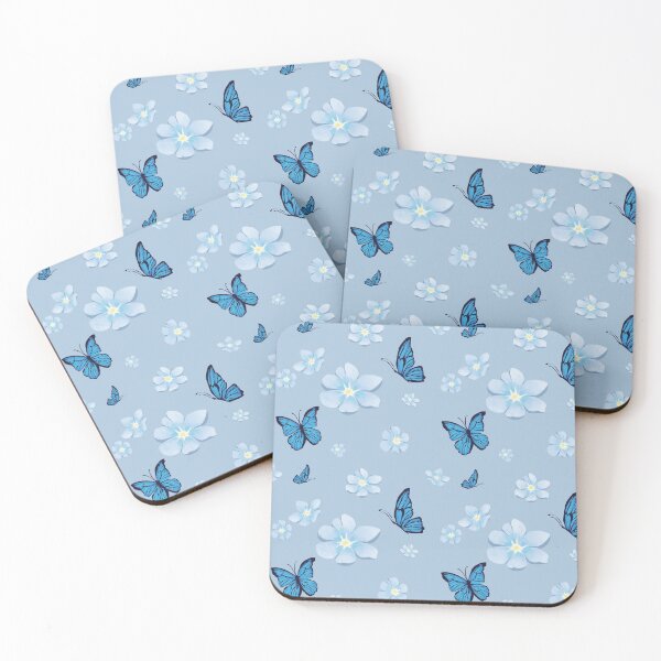 Item preview, blue butterflies and poppies designed and sold by AlexisEibel-Art.