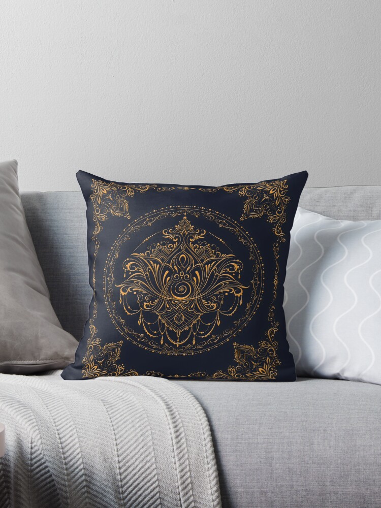 Thumbnail 1 of 3, Throw Pillow, Lotus Goddess in Deep Blue designed and sold by dreamie09.