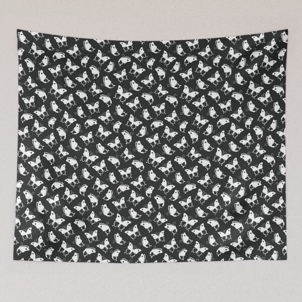 Item preview, Patrón sin fisuras de hermosas mariposas blancas con un corazón sobre un fondo negro designed and sold by Deviser.