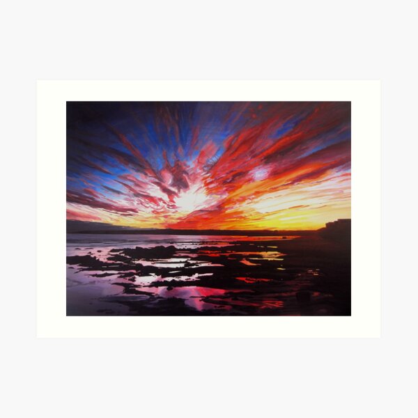 January Sunset Over Rockpools In Garryvoe Art Print