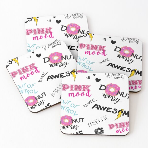 Item preview, seamless abstract pattern with slogan, donut, arrow. Bright colors. Repeated Donut Worry designed and sold by leen12 Art Designs Prints.
