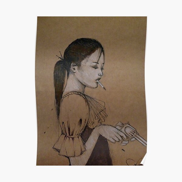 Smoking Girl With A Gun Poster