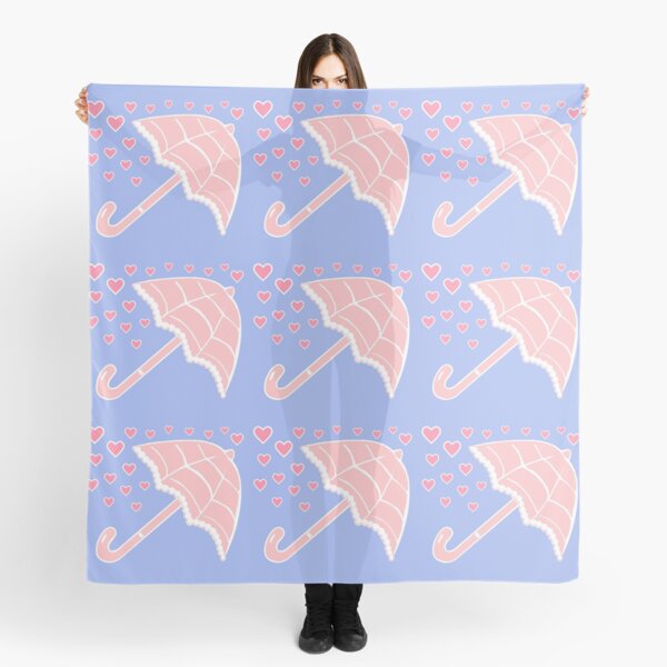 Pink Parasols & Soft Blue Pattern Scarf