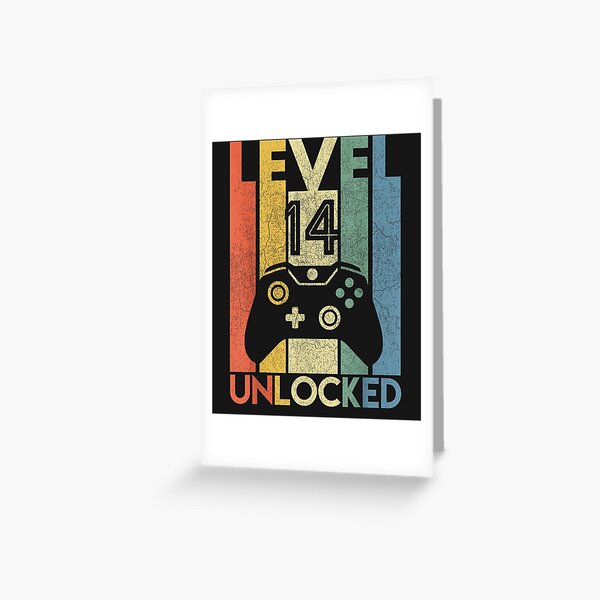 Level 14 Unlocked Funny Video Gamer 14th Birthday Gift Greeting Card