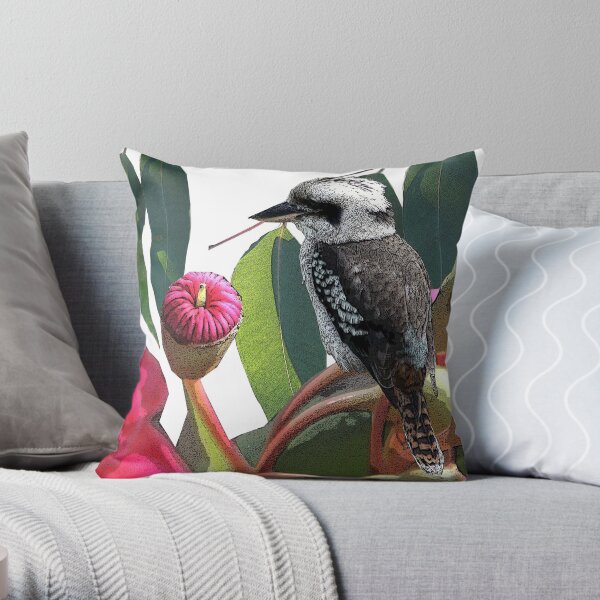 The Kookaburra and the Red Flowering Gum Throw Pillow