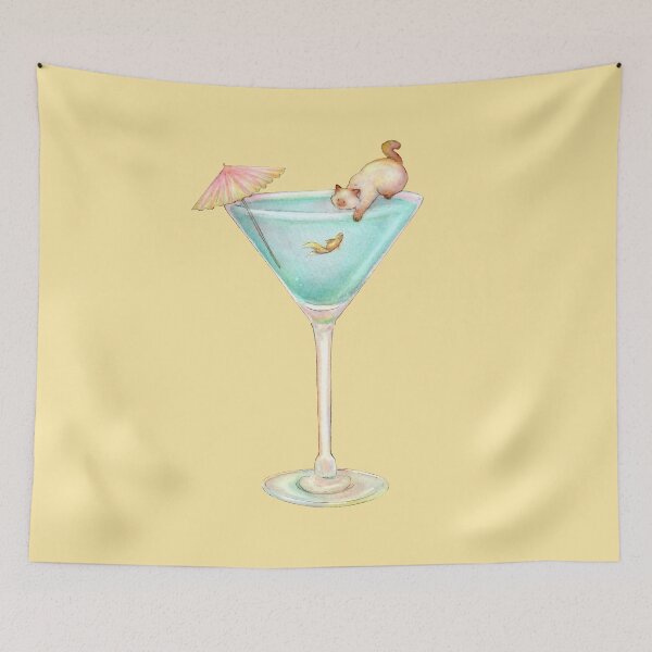 Item preview, Kawaii Summer Cocktail, Cat playing with goldfish, summer vibes designed and sold by Denise, Denisn't.