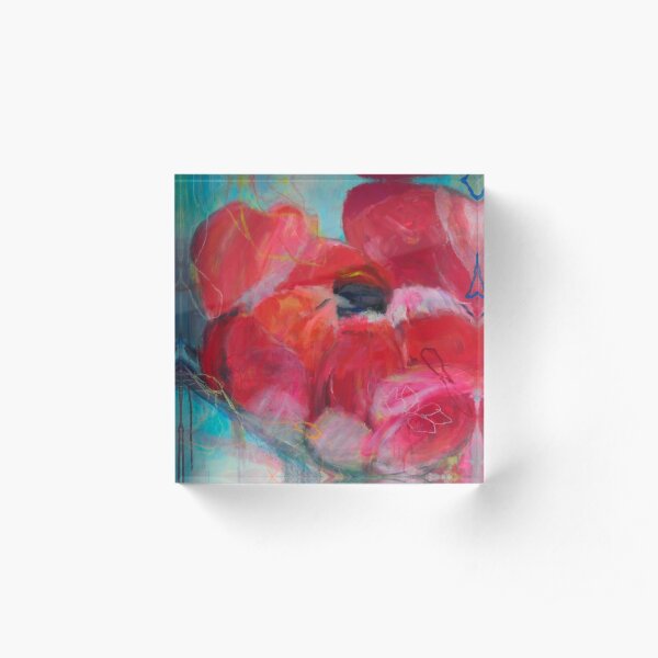 Blossoms Art Rose Garden Pink Red Woman Love Peony Peony Acrylic Block