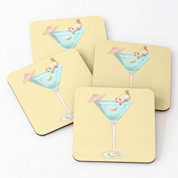 Item preview, Kawaii Summer Cocktail, Cat playing with goldfish, summer vibes designed and sold by Denise, Denisn't.