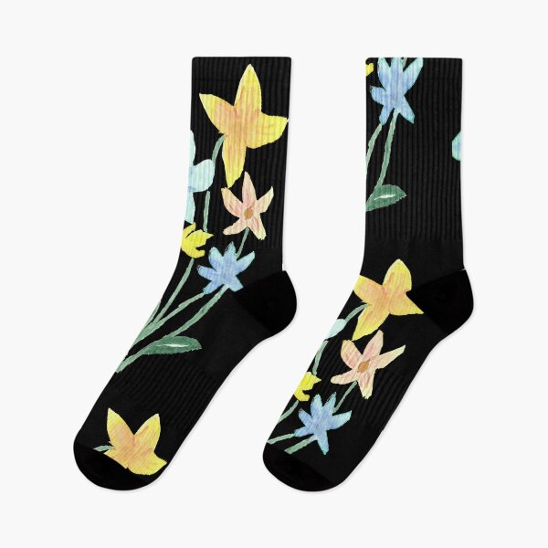 Item preview, Blue, yellow and red / orange flowers, black designed and sold by Sonderblume.