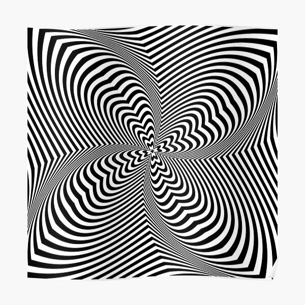 Psychogenic, hypnotic, hallucinogenic, black and white, psychedelic, hallucinative, mind-bending, psychoactive pattern Poster