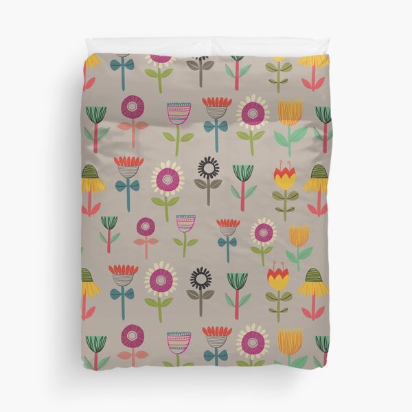 Doodled Plants Rainbow Print Duvet Cover