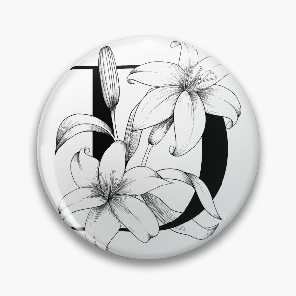 Item preview, Monogram Letter D with Lily Line Art designed and sold by GraphicsbyNel.