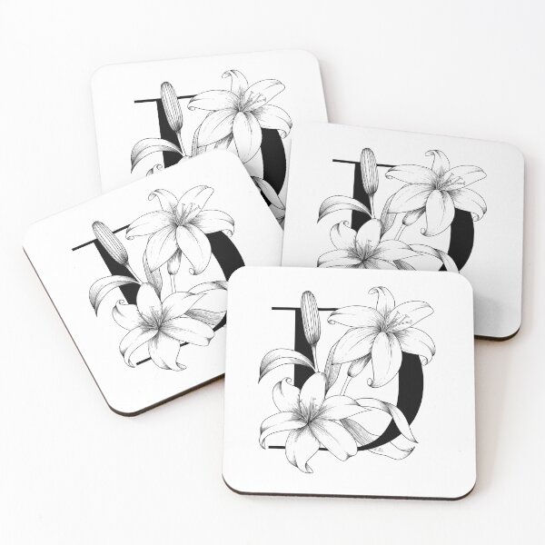 Item preview, Monogram Letter D with Lily Line Art designed and sold by GraphicsbyNel.