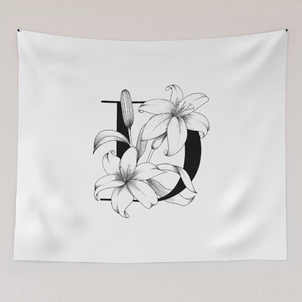Item preview, Monogram Letter D with Lily Line Art designed and sold by GraphicsbyNel.