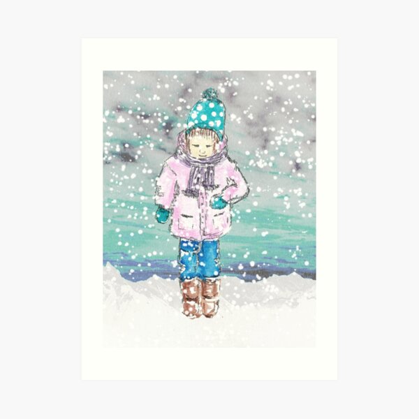 Little girl walking in the snow Art Print