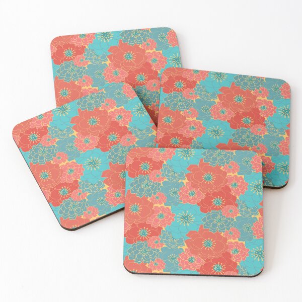 Item preview, Coral and Teal Floral Chintz designed and sold by Annette Chabidon Studio.