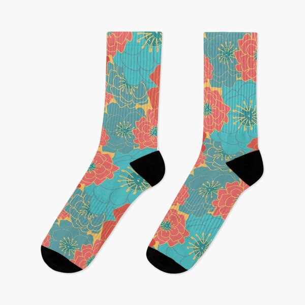 Item preview, Coral and Teal Floral Chintz designed and sold by Annette Chabidon Studio.