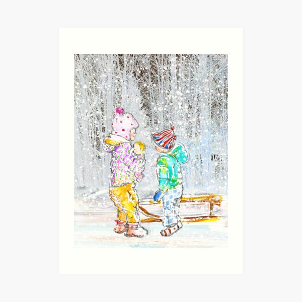 Children playing in the snow Art Print
