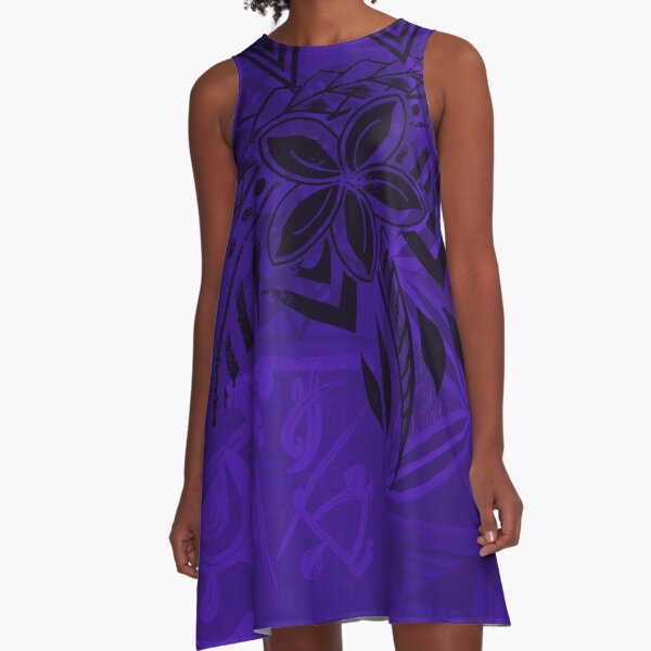 Old Samoa Purple Tribal A-Line Dress