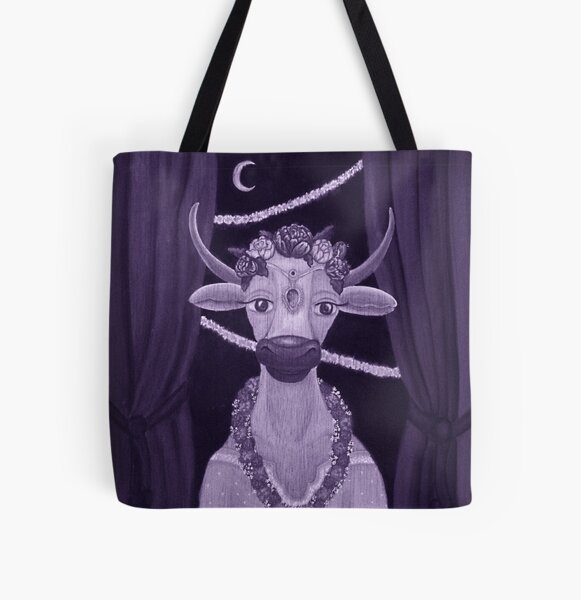 Vintage Cow Bride with Aquamarine Gemstone Indian Headpiece All Over Print Tote Bag