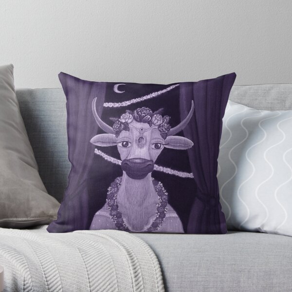 Vintage Cow Bride with Aquamarine Gemstone Indian Headpiece Throw Pillow