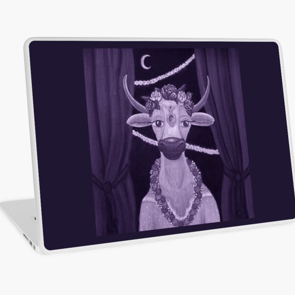 Vintage Cow Bride with Aquamarine Gemstone Indian Headpiece Laptop Skin