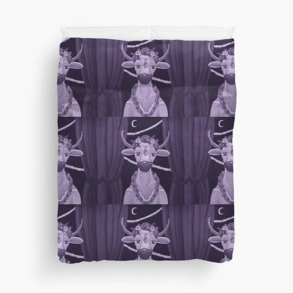 Vintage Cow Bride with Aquamarine Gemstone Indian Headpiece Duvet Cover