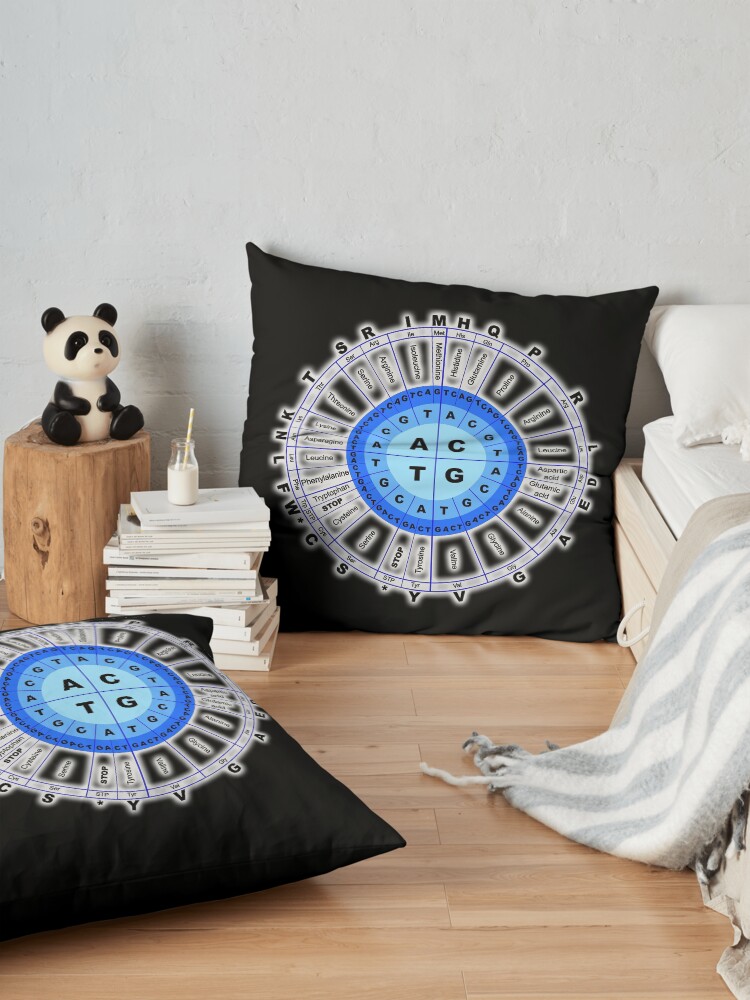 Alternate view of DNA. Genetic Code, Circle, Gene, Codon, Amino Acid. On Black. Floor Pillow