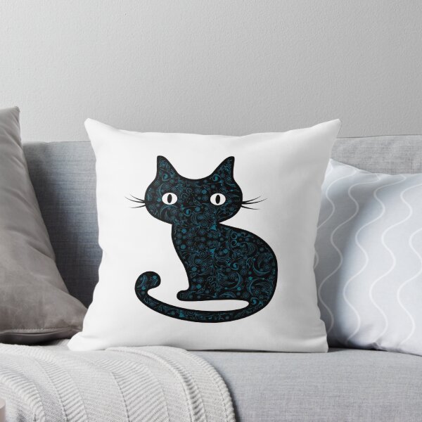 Item preview, Black Cat with Blue Floral Swirl Tattoo Pattern designed and sold by Epitome Girl.