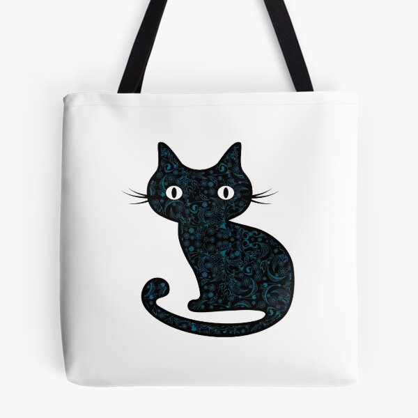 Item preview, Black Cat with Blue Floral Swirl Tattoo Pattern designed and sold by Epitome Girl.