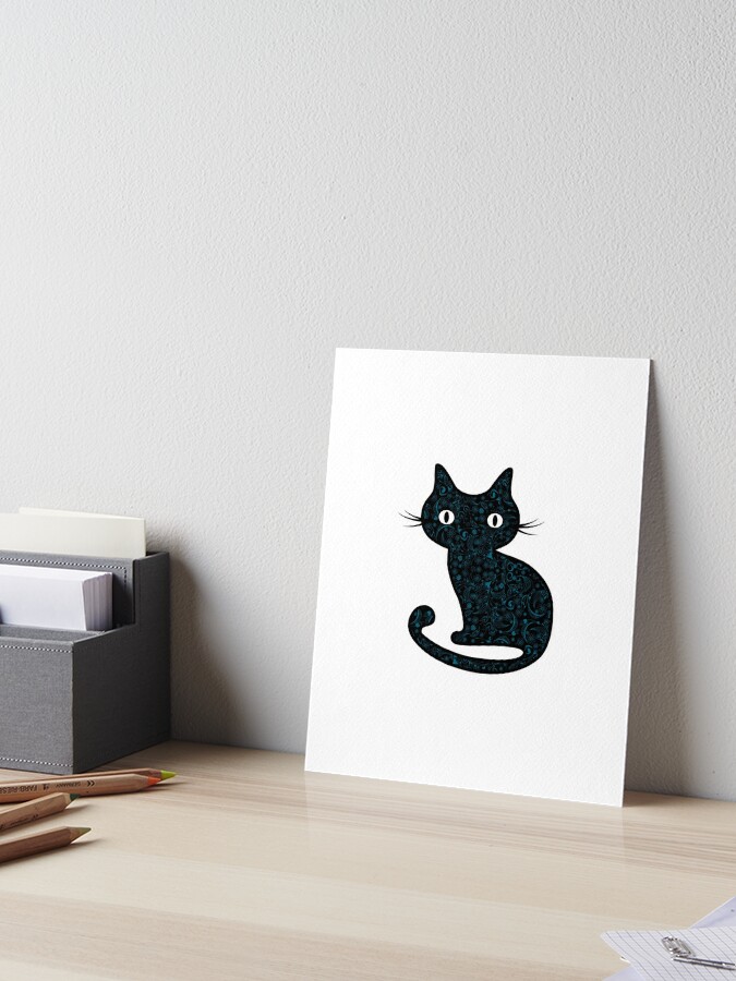 Impression Rigide Chat Noir Avec Motif De Tatouage Tourbillon Floral Bleu Par Epitomegirl Redbubble