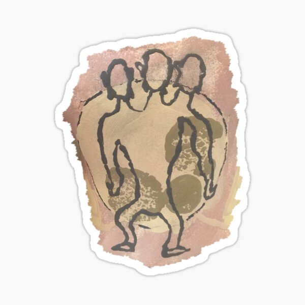 Three-Headed Monkey Ancient Cave Painting Sticker