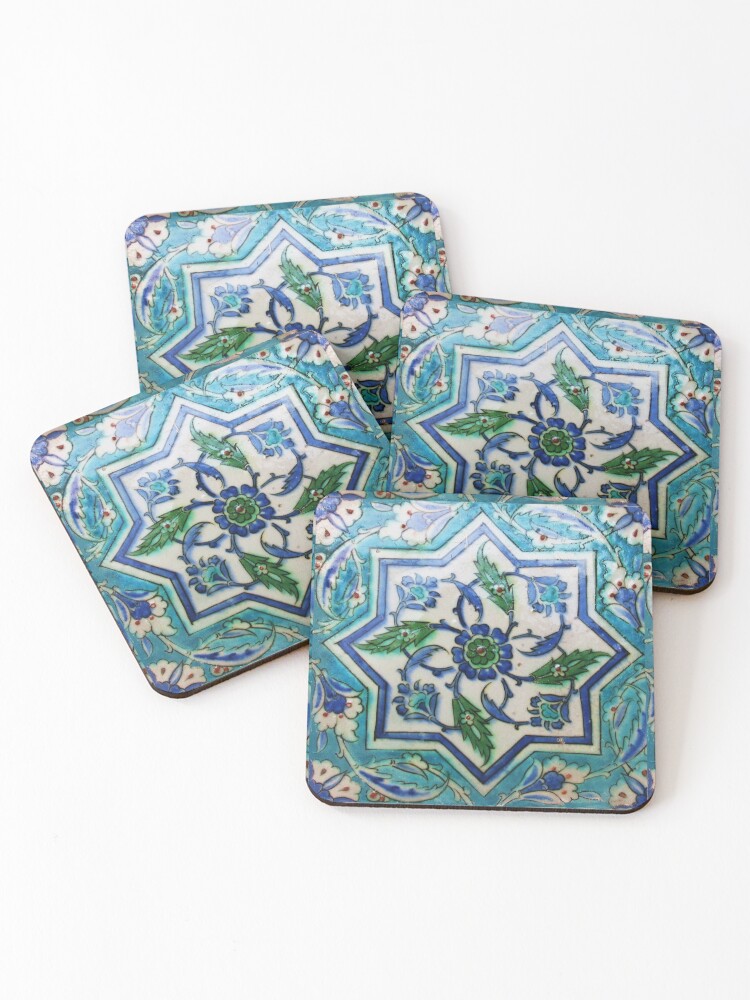 Iznik Blue and White Floral Star Design Tile Coasters (Set of 4) for Sale  by sirenasea