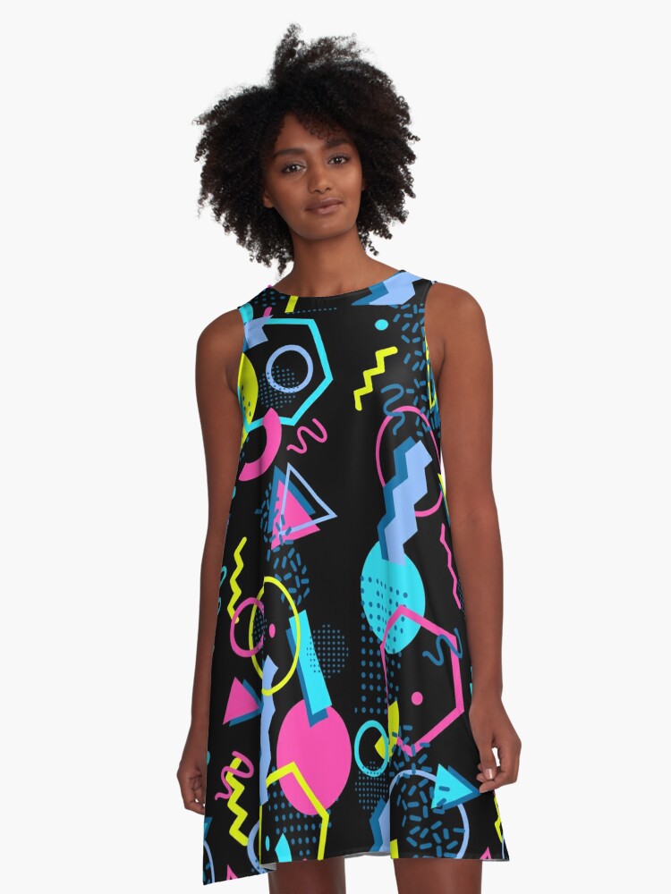 Retro Style 70s 80s 90s Memphis Style Abstract A-Line Dress for