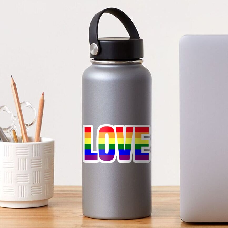 LOVE (letters in the colors of the gay flag) Sticker