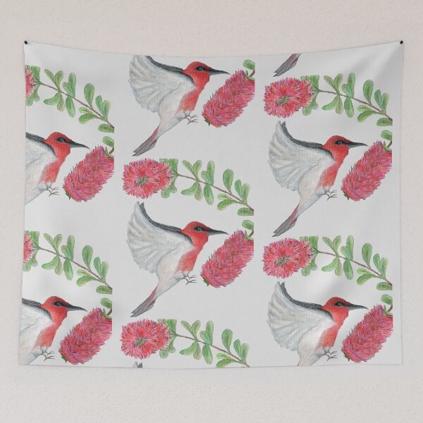 Item preview, Scarlet honeyeater with grey background  designed and sold by AussieLogic.