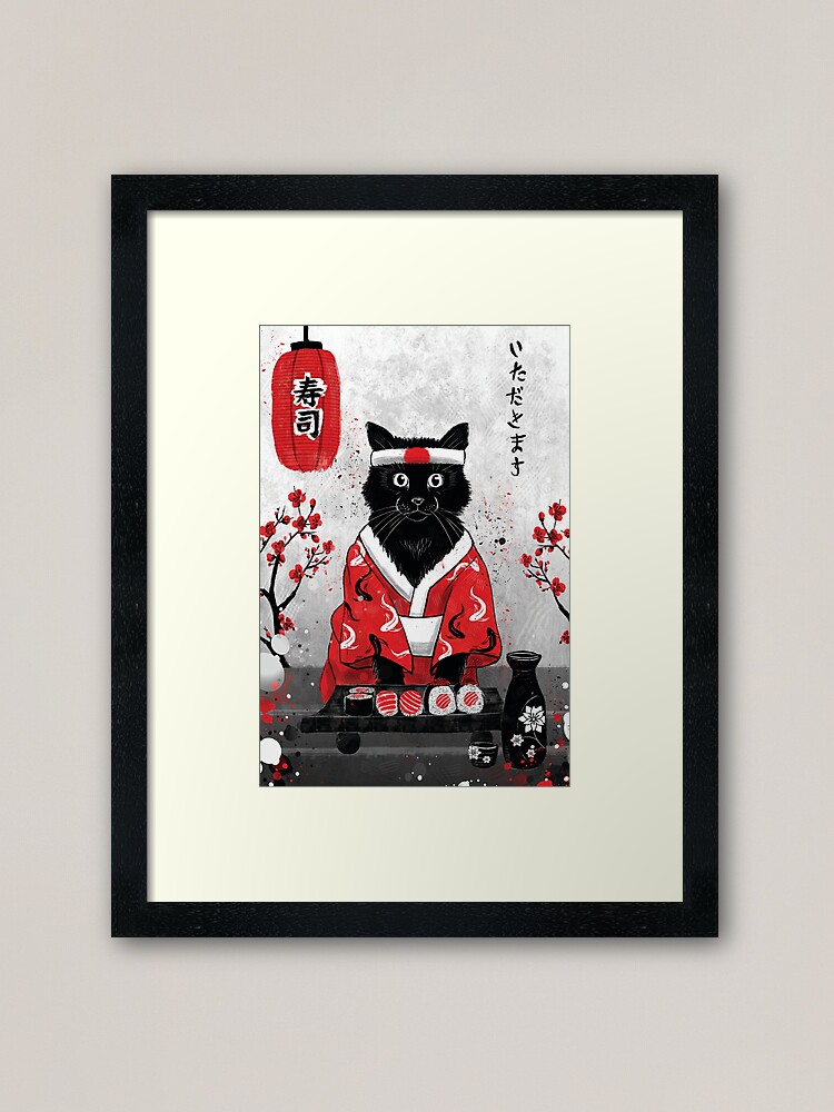 Thumbnail 2 of 7, Framed Art Print, Sushi Cat Japan Collection designed and sold by Ruby-Art.