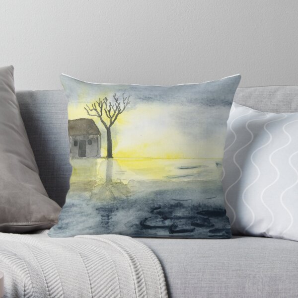 Sunrise at the Lake Watercolor Painting Art Print Fine Art Print from Watercolor Painting Watercolor Wall art Throw Pillow