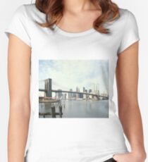 Camiseta entallada de cuello redondo Brooklyn Bridge and Manhattan Photograph